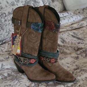 Durango Brown Boots with Teal Accents